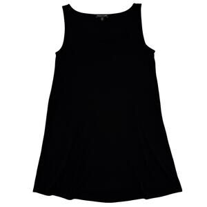 Eileen Fisher Silk Jersey Tunic Mini Dress Black Minimal Sleeveless XS
